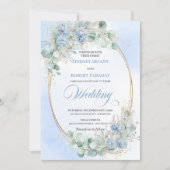 Watercolor Blue Hydrangea Botanical Wedding Invite 招待状 (正面)