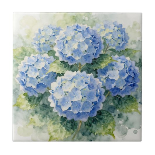 Watercolor Blue Hydrangea Bouquet タイル (正面)