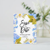 Watercolor Blue Hydrangea Floral Save the Date 案内ポストカード (スタンド正面)