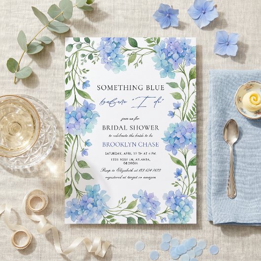 Watercolor Blue Hydrangea Something Blue Bridal  招待状