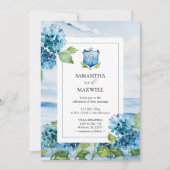 Watercolor Blue Hydrangea Wedding Invitation 招待状 (正面)
