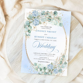 Watercolor Blue Hydrangea Wheat Wedding Invitation 招待状