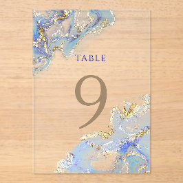 watercolor blue ink Table Number 9 アクリル招待状