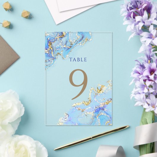 watercolor blue ink Table Number 9 アクリル招待状 (インサイチュ (ウェディング))