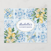 Watercolor Blue Italian Tile Lemon Recipe Card (裏面)