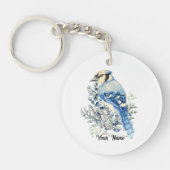 Watercolor Blue Jay Bird Blueberries Country Art キーホルダー (正面)