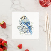 Watercolor Blue Jay Bird Blueberries Country Art スタンダードカクテルナプキン (インサイチュ)