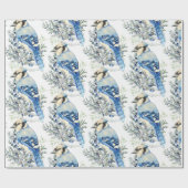 Watercolor Blue Jay Bird Blueberries Country Art ラッピングペーパー (フラット)