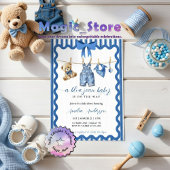 Watercolor Blue Jean Baby Clothesline Baby Shower 招待状