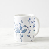 Watercolor Blue Leaves コーヒーマグカップ (正面右)
