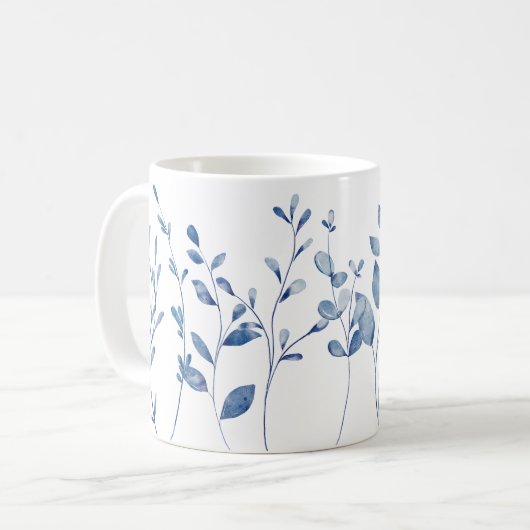 Watercolor Blue Leaves コーヒーマグカップ (正面左)