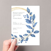 Watercolor Blue Leaves Gold Wedding Invitation アクリル招待状 (インサイチュ (ポータブル))