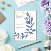 Watercolor Blue Leaves Gold Wedding Invitation アクリル招待状 (インサイチュ (ウェディング))