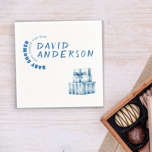 Watercolor blue minimalist baby shower boy スタンダードカクテルナプキン