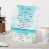 Watercolor Blue Ocean Beach Wedding Menu 台座サイン (インサイチュ)