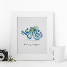 Watercolor Blue Octopus Motivational Poster ポスター