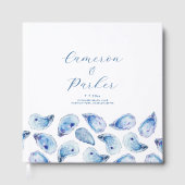 Watercolor Blue Oyster Shell Square Wedding ゲストブック (正面)