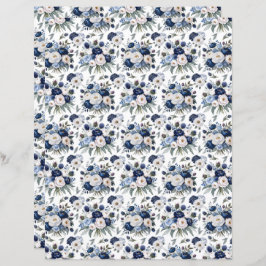 Watercolor Blue Peonies Scrapbook Paper