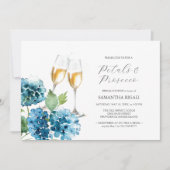 Watercolor Blue Petals & Prosecco Bridal Shower 招待状 (正面)
