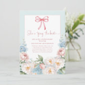 Watercolor Blue Pink Floral Bow Bridal Shower 招待状 (スタンド正面)