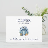 Watercolor Blue Pumpkin Baby Boy Announcement 案内状 (スタンド正面)