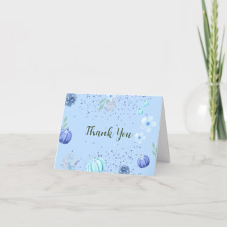 Watercolor Blue Pumpkin Baby Shower Thank You Card サンキューカード