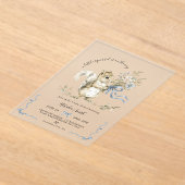 Watercolor Blue Ribbon Squirrel Baby Shower  アクリル招待状 (レイダウン)