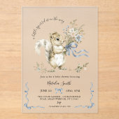 Watercolor Blue Ribbon Squirrel Baby Shower  アクリル招待状 (正面)