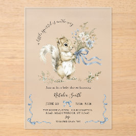 Watercolor Blue Ribbon Squirrel Baby Shower  アクリル招待状