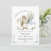 Watercolor Blue Ribbon Squirrel Baby Shower  招待状 (スタンド正面)