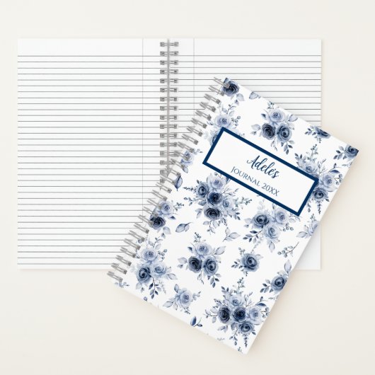 Watercolor Blue Rose Personalized Journal Notebook ノートブック (内側)
