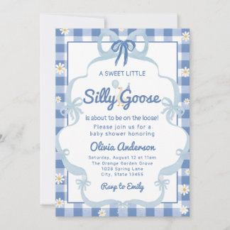 watercolor blue Silly Goose Gingham Ribbon girl 招待状