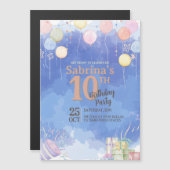Watercolor Blue Sky Balloon Magnetic Card マグネット招待状 (正面/裏面)