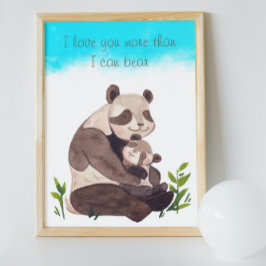 Watercolor Blue Sky Panda Bear & Cub Quote Nursery ポスター