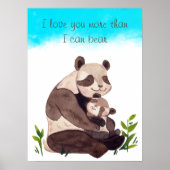 Watercolor Blue Sky Panda Bear & Cub Quote Nursery ポスター (正面)