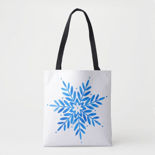  Watercolor Blue Snowflake Pattern    トートバッグ (正面)