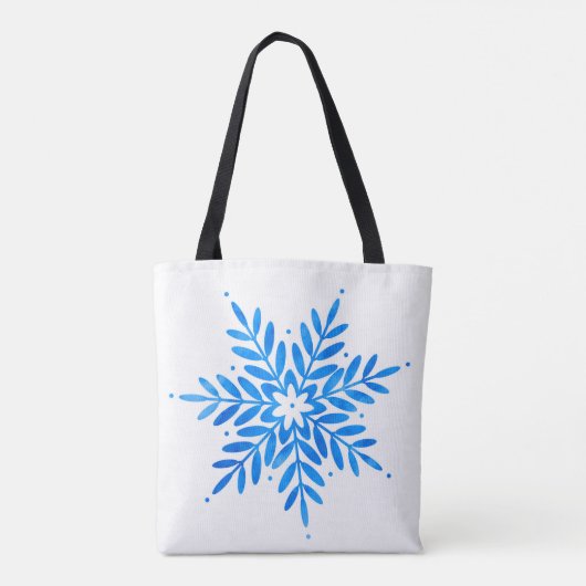  Watercolor Blue Snowflake Pattern    トートバッグ (裏面)