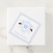 Watercolor Blue Stork Gingham Monogram Crest フェイバータグ (インサイチュ)