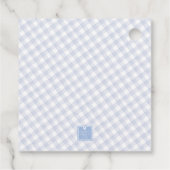Watercolor Blue Stork Gingham Monogram Crest フェイバータグ (裏面)