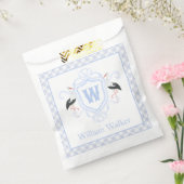 Watercolor Blue Stork Gingham Monogram Crest フェイバーバッグ (封をした状態)