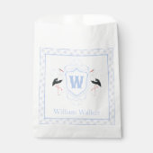 Watercolor Blue Stork Gingham Monogram Crest フェイバーバッグ (正面)