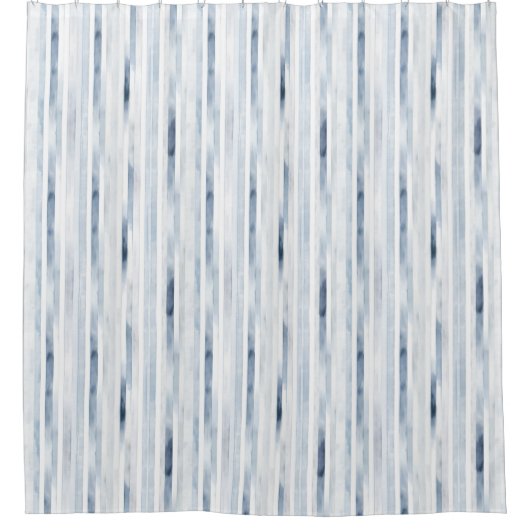 Watercolor Blue Stripe Pattern シャワーカーテン (正面)