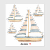 Watercolor Blue Stripe Sailboats シール (シート)