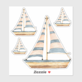 Watercolor Blue Stripe Sailboats シール