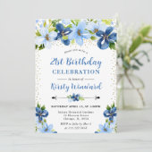 Watercolor Blue Summer Flowers 21st birthday 招待状 (スタンド正面)