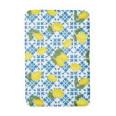 Watercolor Blue Tile Yellow Lemon Watercolor バスマット (正面縦)