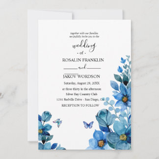 watercolor blue wedding Invitation 招待状