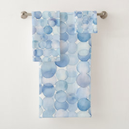 Watercolor Blue White Circles Modern Pattern バスタオルセット