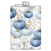 WATERCOLOR BLUE & WHITE FALL AUTUMN PUMPKINS フラスク (正面)