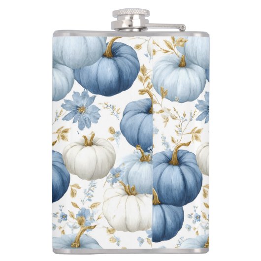 WATERCOLOR BLUE & WHITE FALL AUTUMN PUMPKINS フラスク (裏面)